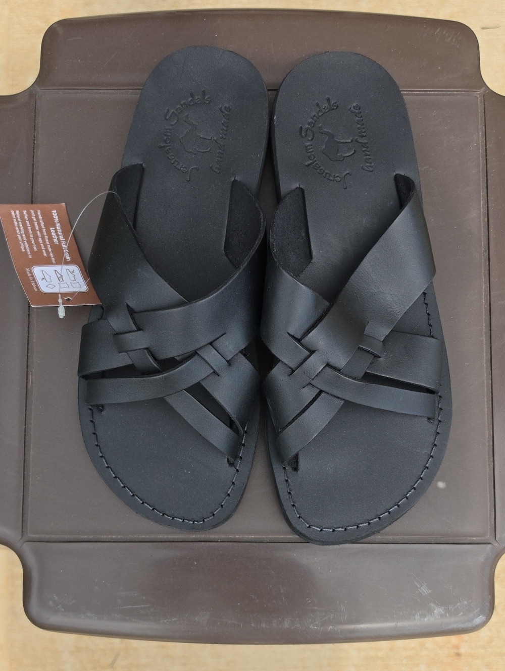 Jerusalem Mens Jesse Leather Woven Strap Sandal Size 44
